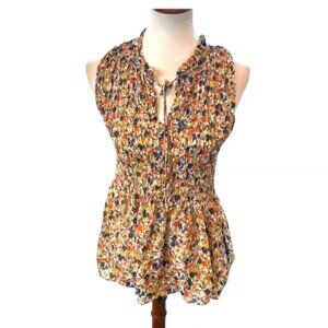 Rose + Olive Sleeveless Shirred Floral Blouse Floral Small Fairycore Garden